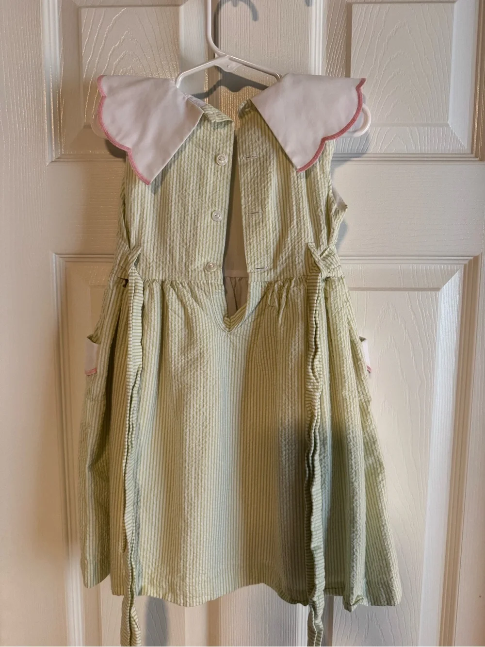 Sophie and Lucas Girls' Green Striped Dress with Pink Trim - 4T